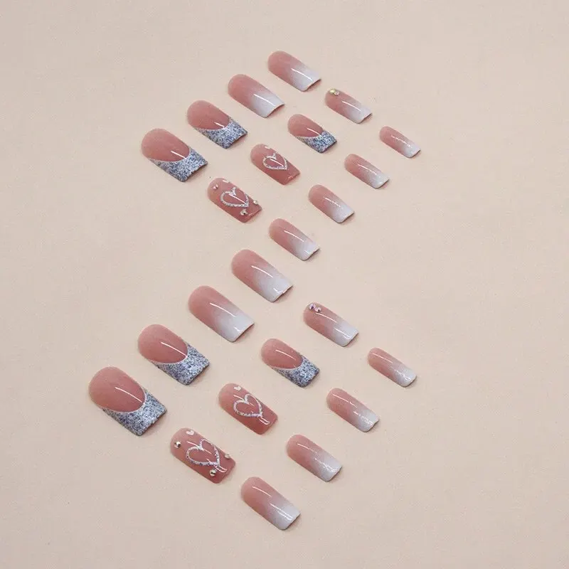 24 PCs Short French Gradient Love Nails with 1 Jelly Gel and 1 Nail File