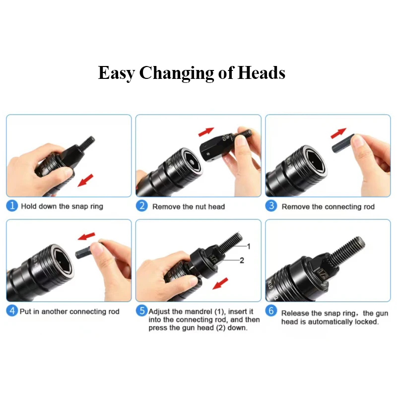 KOPO Air Nut Riveter Industrial Grade Pneumatic Riveting Tool Self-Locking Head Air Riveter Gun for M3 M4 M5 M6 M8 M10 M12 Nuts