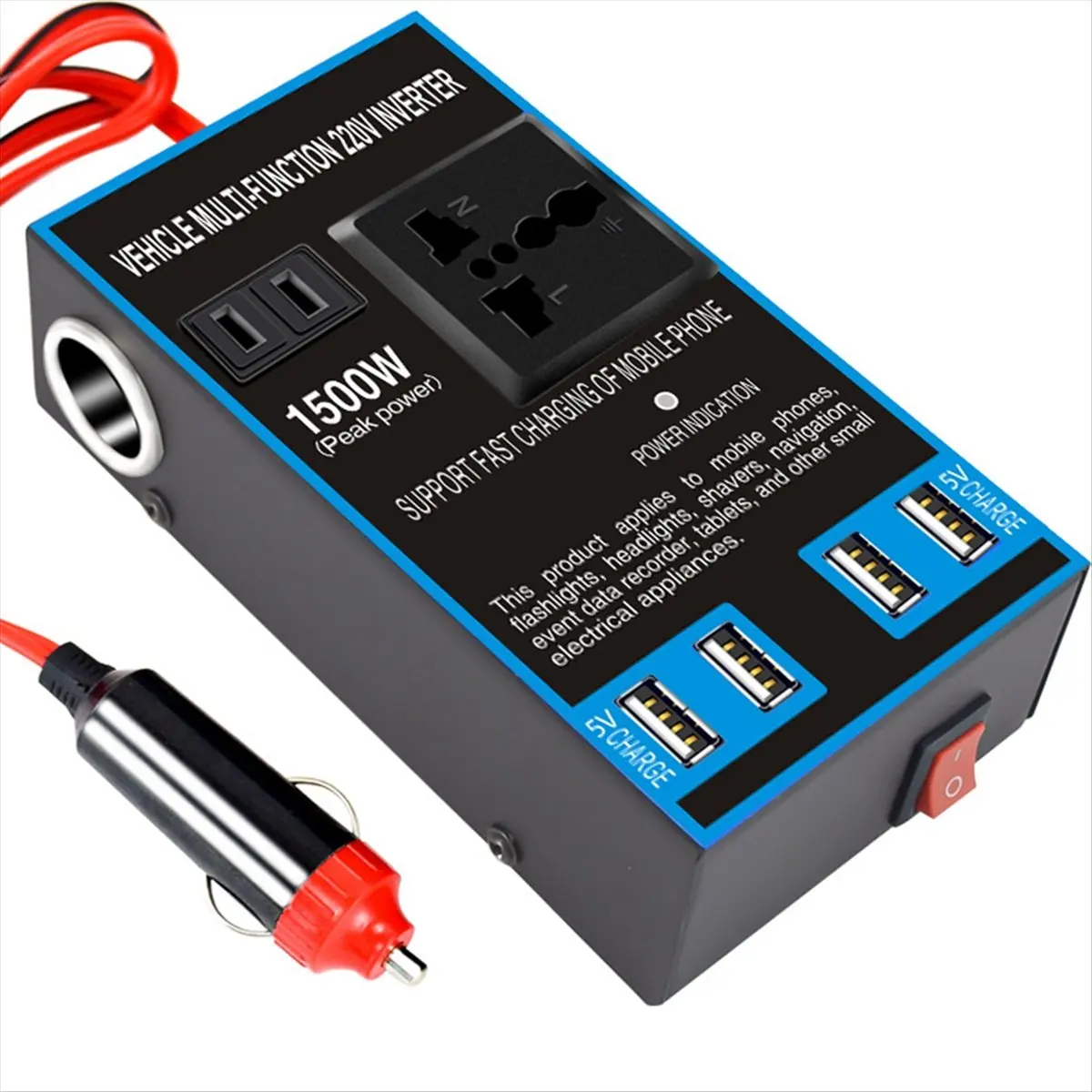 A48U DC 12V/24V to AC 110V/220V Quick Charging Car Inverter Cigar Lighter Socket USB Chargers AC Sockets Power Adapter