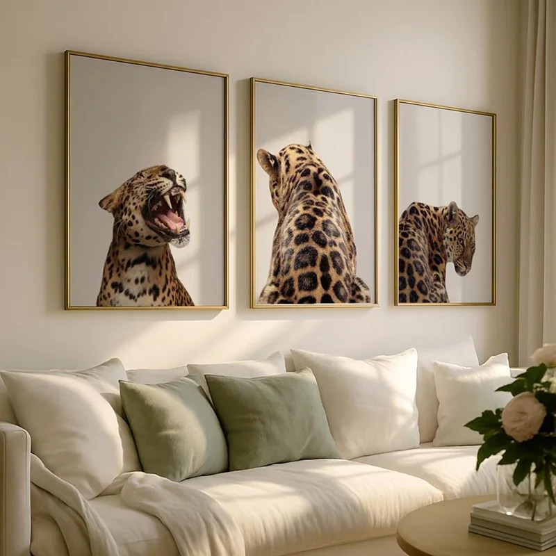 3PCS Frameless,3PCS Leopard Roar Print  Cheetah Wall Art  Animal Printed Posters Stylish Wall Decor  Canvas Paintings for Room D