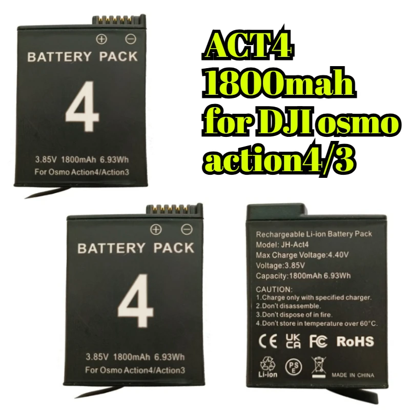 Fully Decoded Battery for DJI Osmo Action 4/3 1800mAh - No Warning Display Accurate Power Percentage