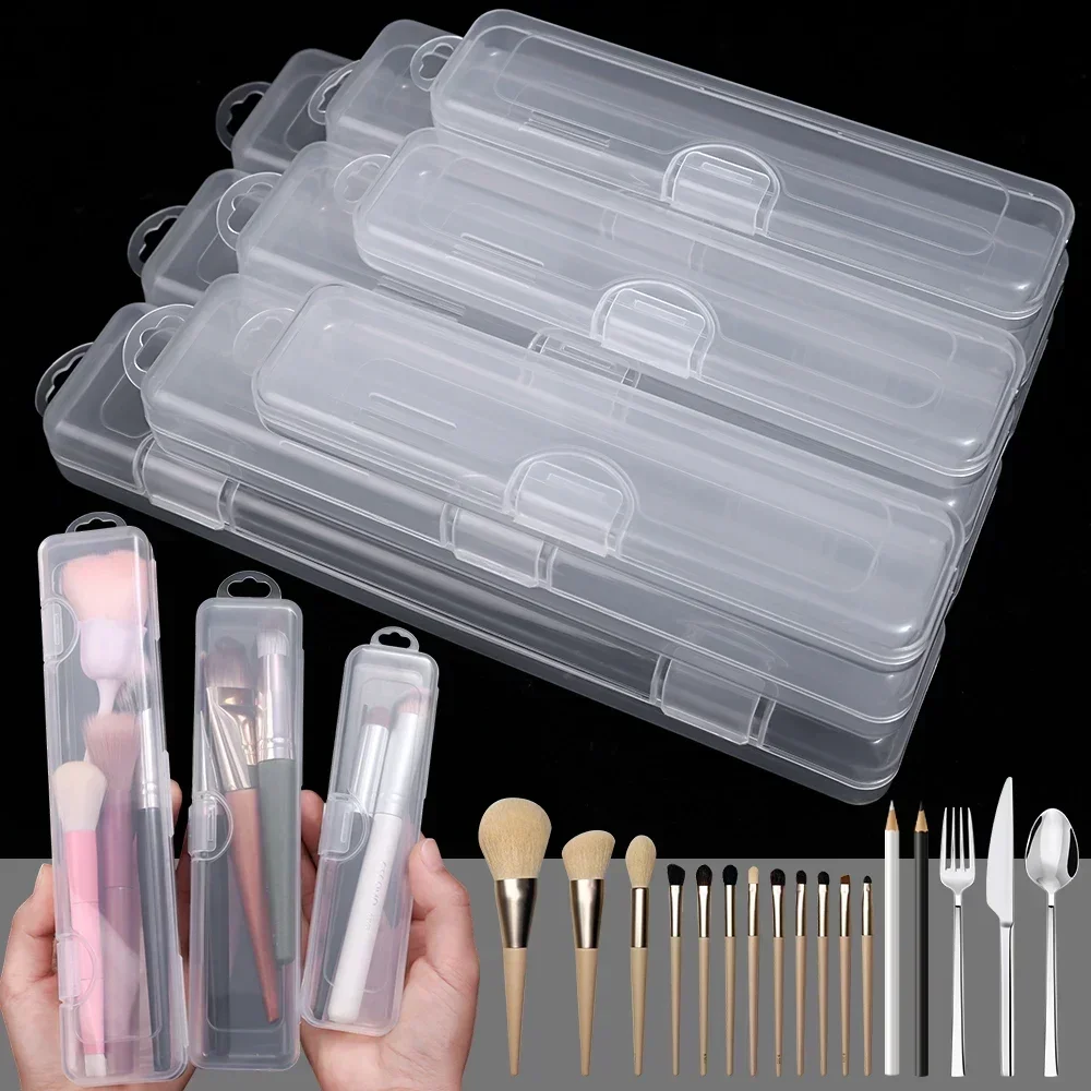 Portable Makeup Brush Organizer Eyebrow Pencil Chopsticks Tableware Transparent Storage Box with Lid Organizer Tools