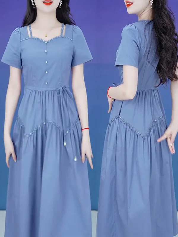 

2025 New Fashionable Elegant Long Shirt-Sleeve Dress with Solid Color,Sophisticated Collared Neck, Button Details for Women Wh26