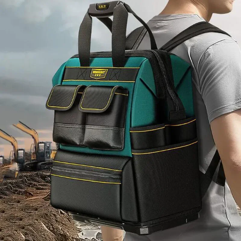 Large Capacity Tool Backpack with Multiple Pockets Multifunctional Wear-Resistant Durable Rubber Base Tool Storage Solution