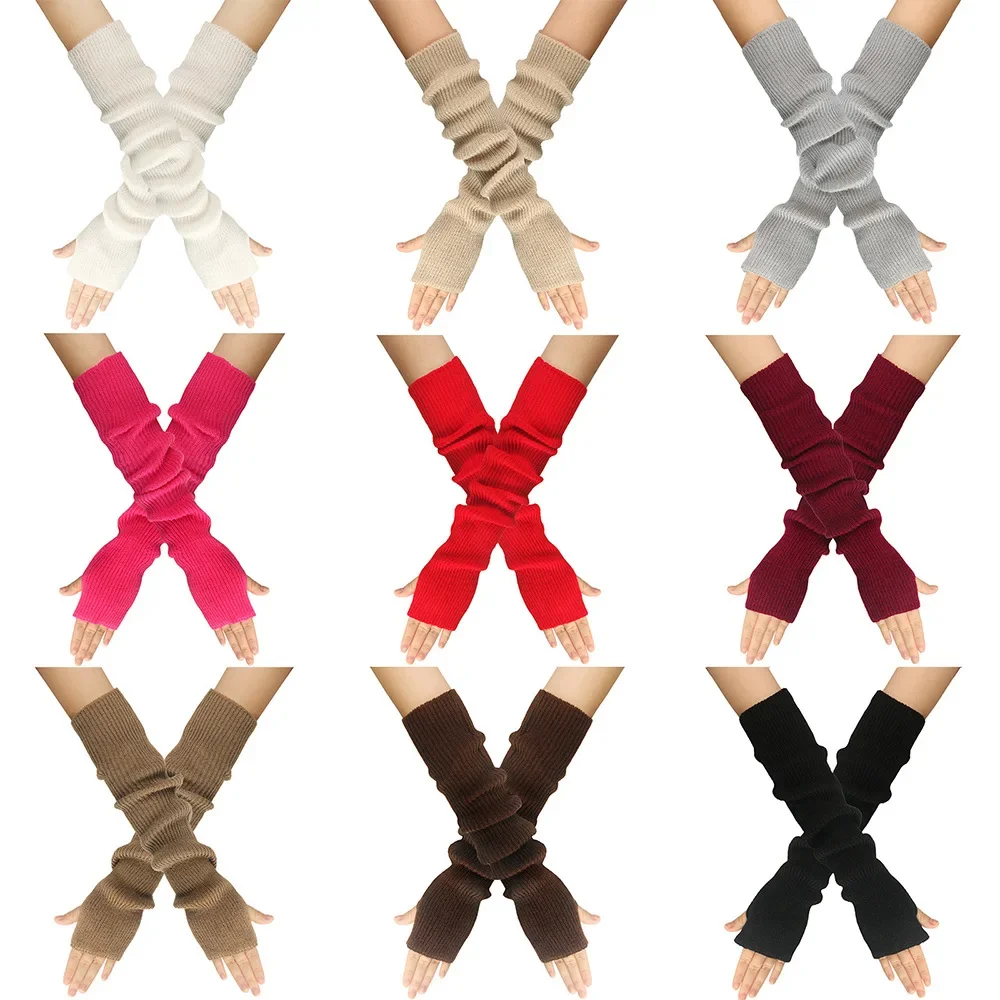 الخريف والشتاء قفازات محبوكة للنساء الدافئة بلون الاكريليك تمديد غطاء للذراع نمط طويل غطاء للأكمام الاصبع