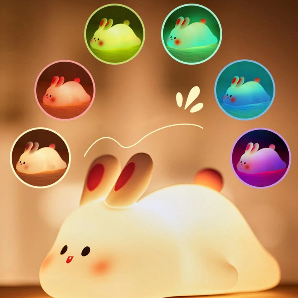 Cute Rabbit Silicone Pat Lamp Soft Light Touch Sensor Bedside Night Light Childern Kid Sleep Accompany Light Children’s Gift