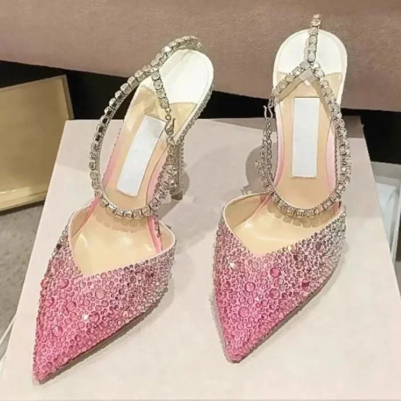 

Aneikeh Sexy Camouflage Crystal Buckle Strap Women Pumps Fashion Pointed Toe Thin High Heels Stripper Party Shoes