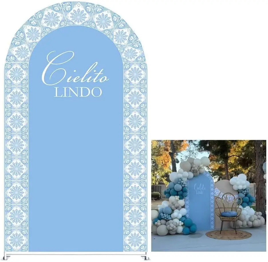 غطاء خلفية على شكل قوس أزرق مغبر لتزيين حفلات أعياد الميلاد وحفلات أعياد الميلاد وحفلات الزفاف وخلفية دش الزفاف