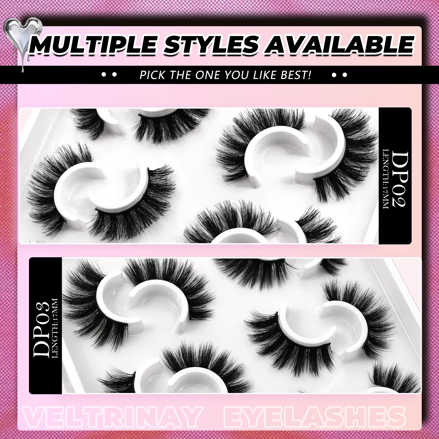 Veltrinay pestañas postizas pestañas de ojo de gato tiras finas pestañas de visón 3D pestañas postizas volumen esponjoso maquillaje de pestañas postizas dramáticas