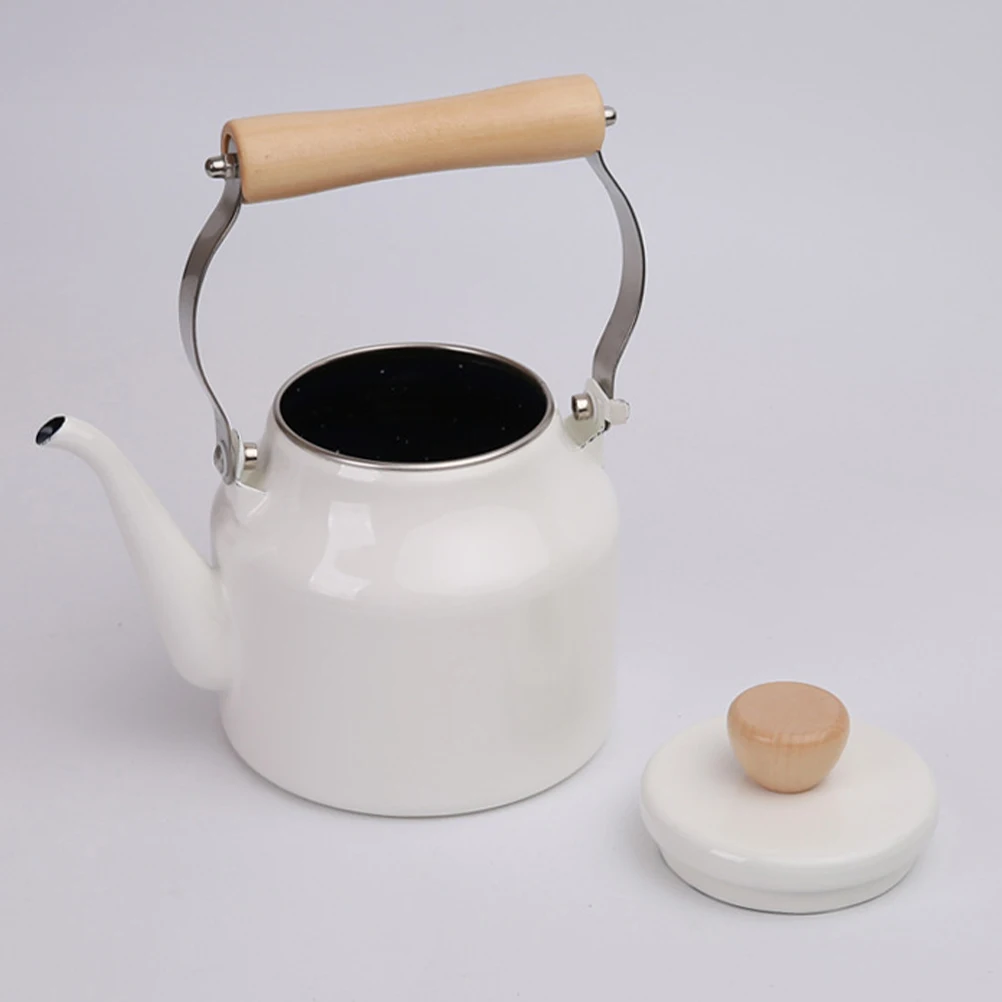 

Vintage Kettle Make Tea Enamel Teakettle Wooden Coffee Pot Stove Top Kettles for Boiling Water