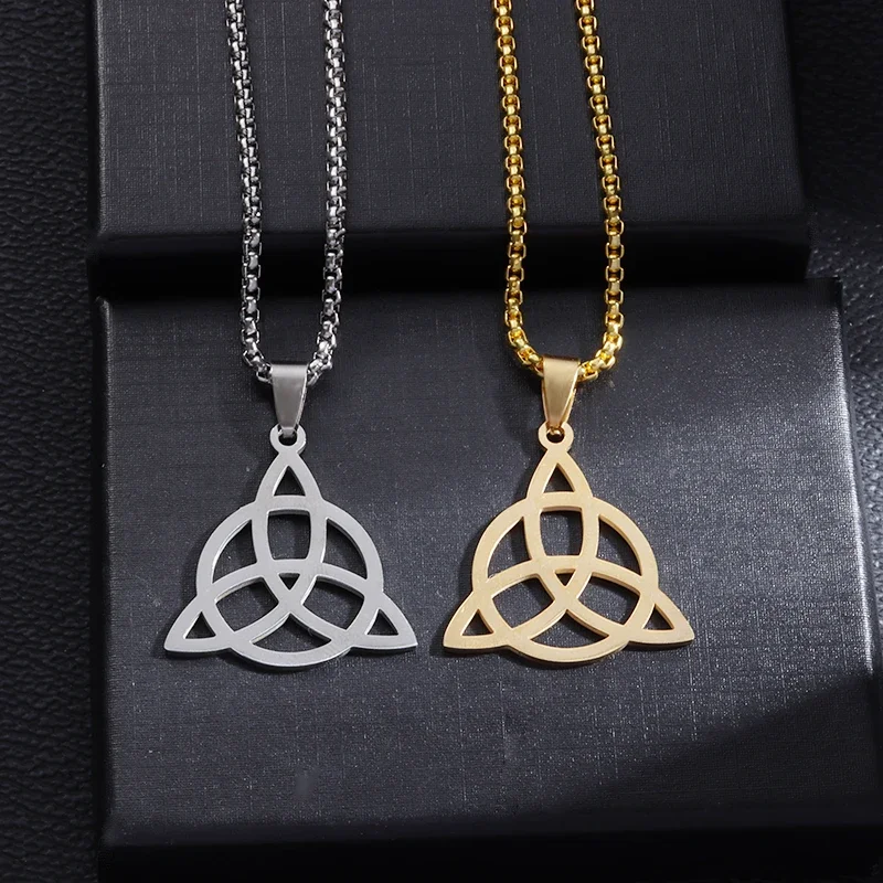 Classic Stainless Steel Irish Celtic Knot Endless Eternity Necklace Trinity Knot Pendant Men Women Lucky Amulet Jewelry Gift