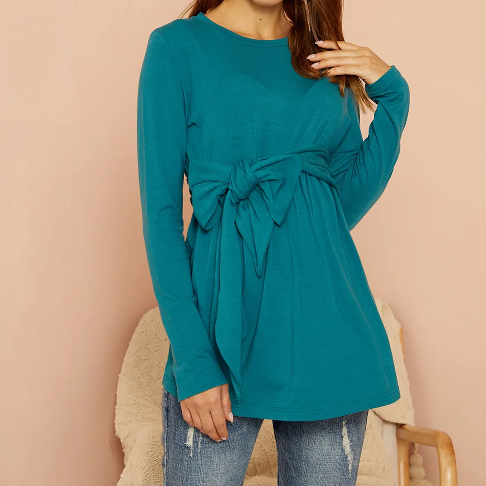 Fall Winter Losse Moederschap Tuniek Top Plus Size Zwangerschap Shirts Lange Mouw Ruche Tee Zwangerschapskleding