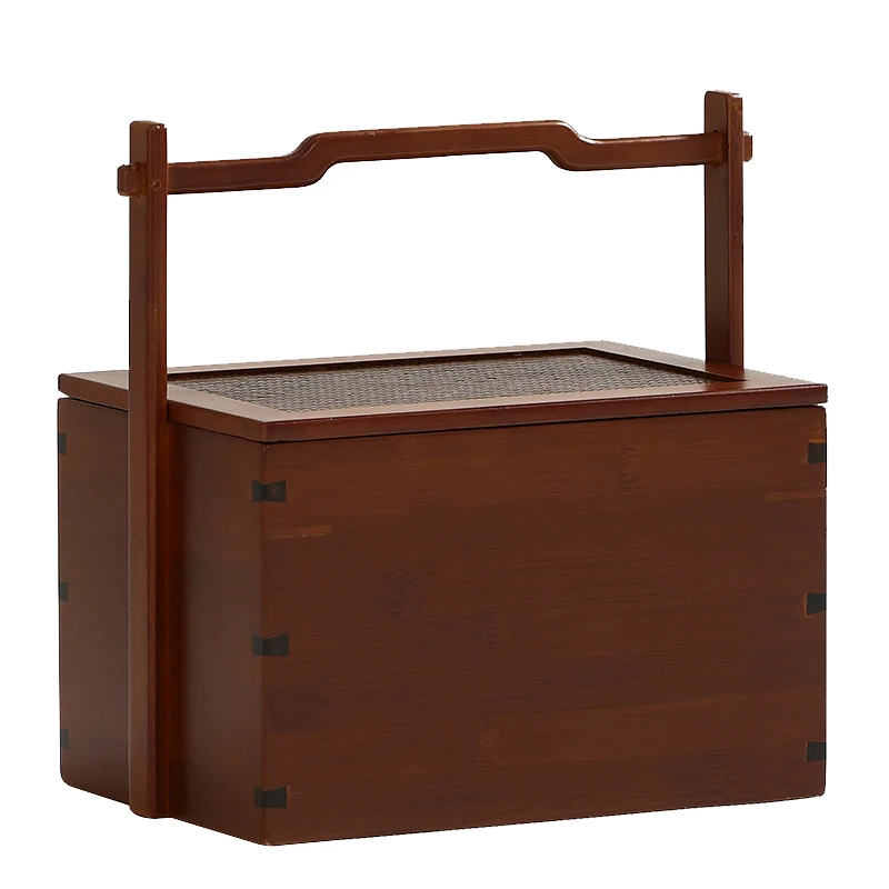 

Bamboo suitcase rattan surface portable travel tea set storage tea box retro outdoor covered basket carrying box food box