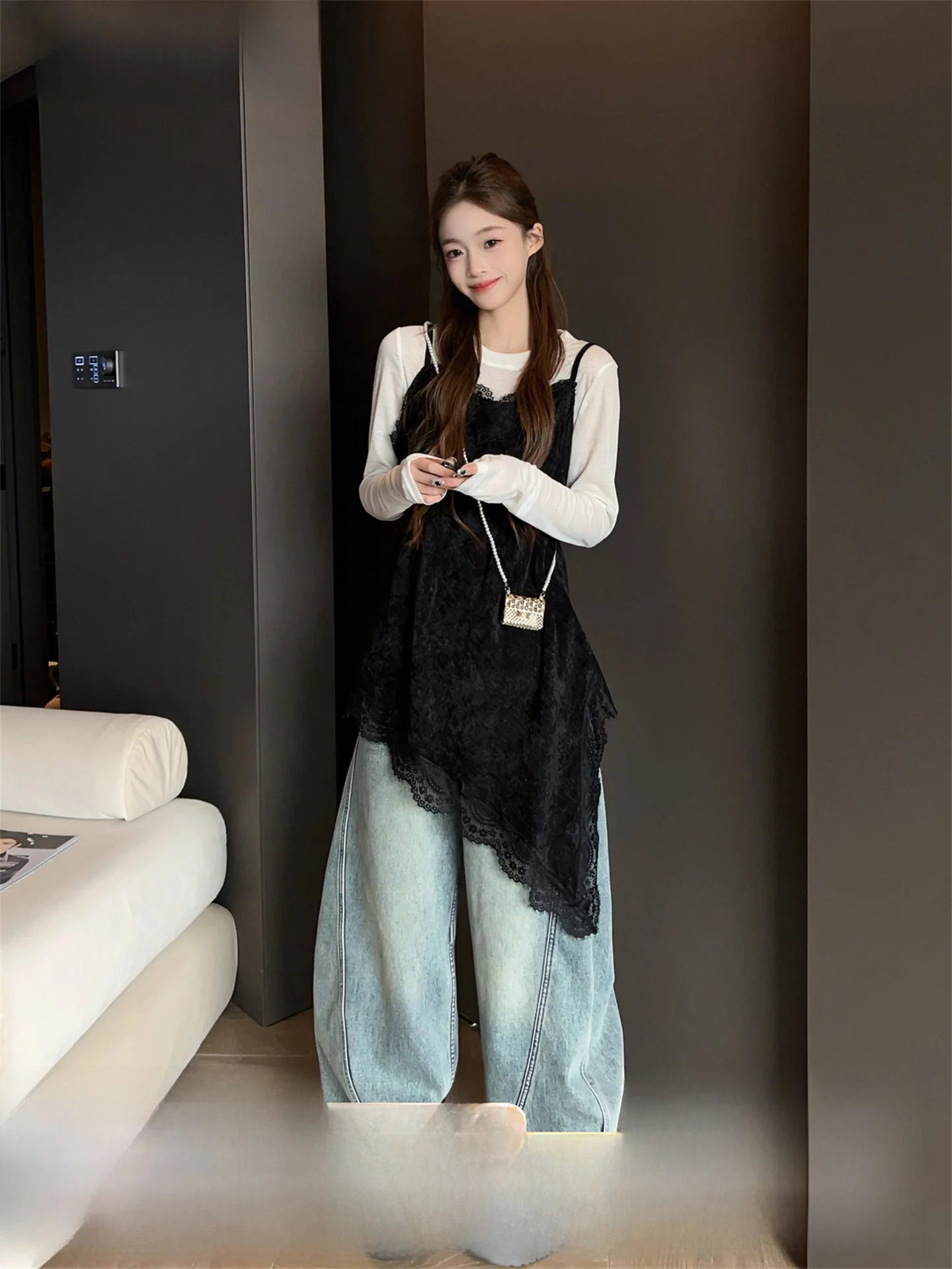 

Fashionable Long Sleeve T-Shirt Dress Two-Piece Set Women's Spring Loose Slimming Ensemble round Neck Commute Style Long Pants