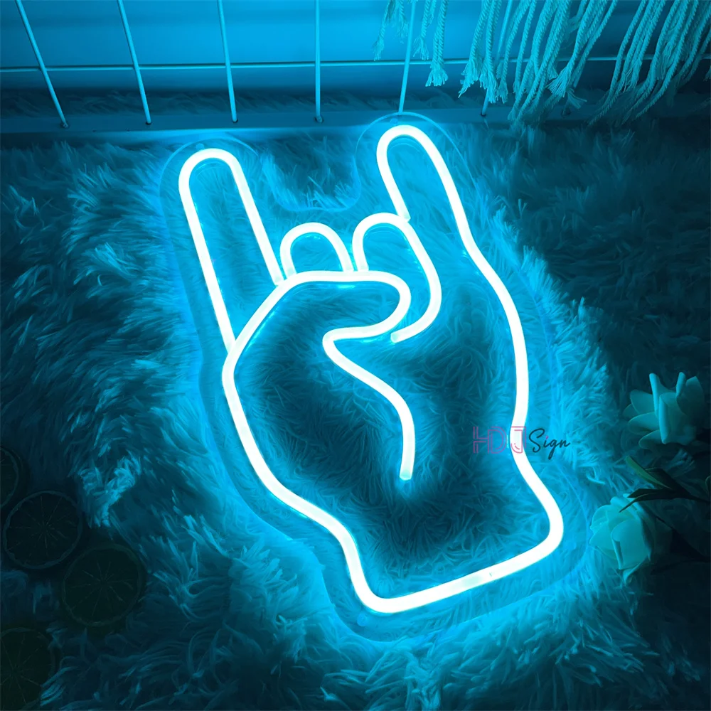 Rock Hand LED insegne al Neon luci per Party Bar Studio incandescente luci notturne a LED segno DJ Music Wall Decor Game Bar Party lampade al Neon