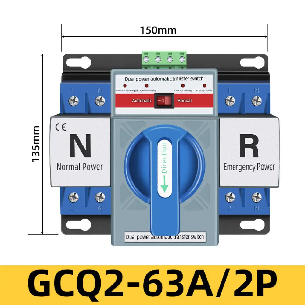 GCDQCN Automatic Changeover Switch Dual Power Supply System For Home PV Solar Energy Storage Selector 2P 4P 63A 125A Control