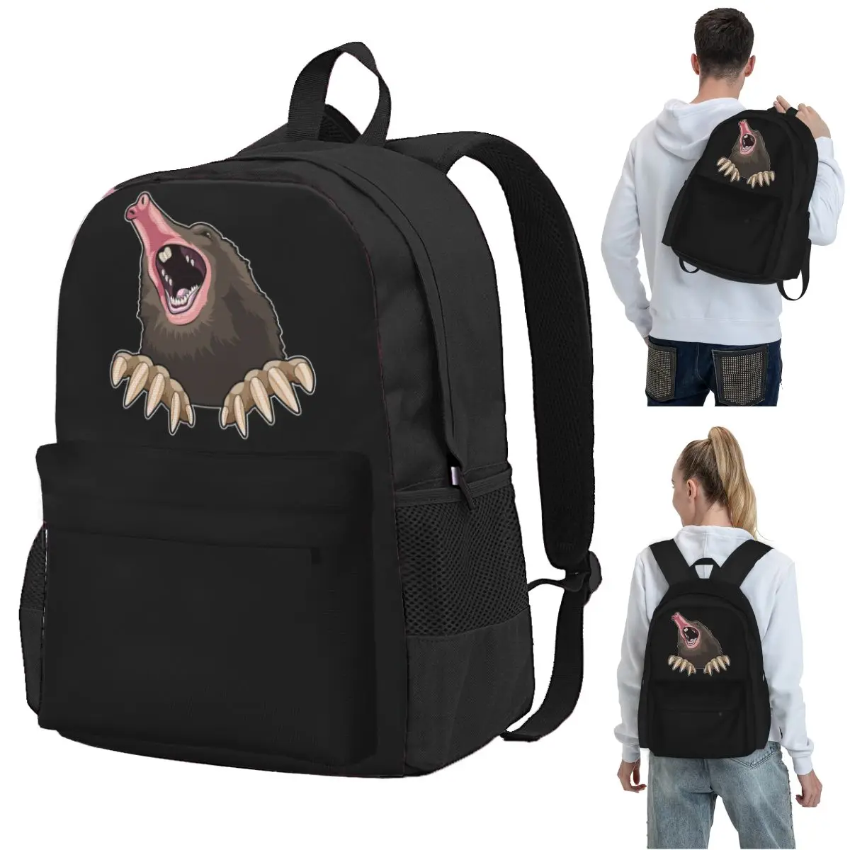 Angry Mole Backpack Student BookBag Kids School Bag Laptop Shoulder Bags for Boys Girls