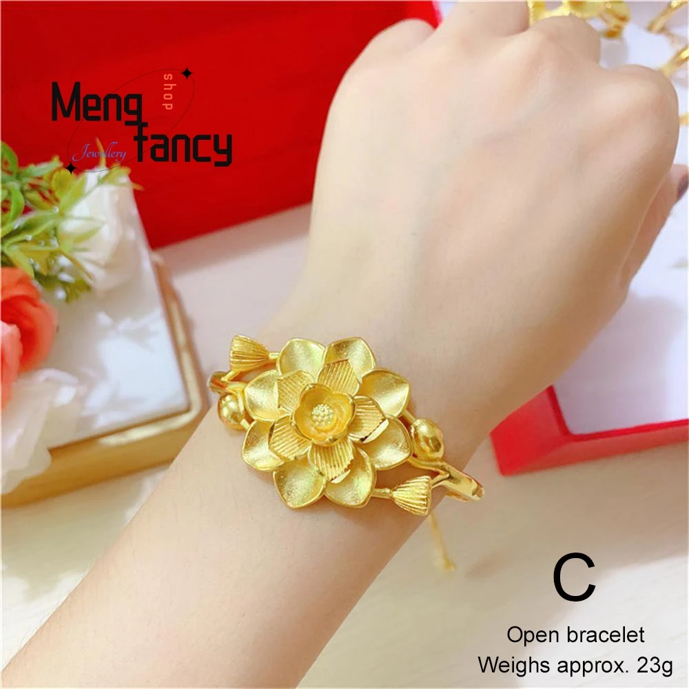 

Vietnam Sand Gold 24K Plated Flower Bangle Charms Fashion Fine Jewelry Sets Wedding Souvenir Bracelet Luxury Women Holiday Gifts