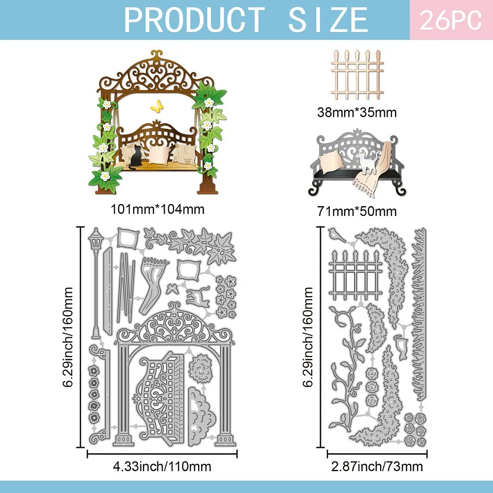 1set Garden Swing Carbon Steel Cutting Dies Stencils for Scrapbooking Photo Paper Card Flower 160x73~110x0.8mm 2pcs/set
