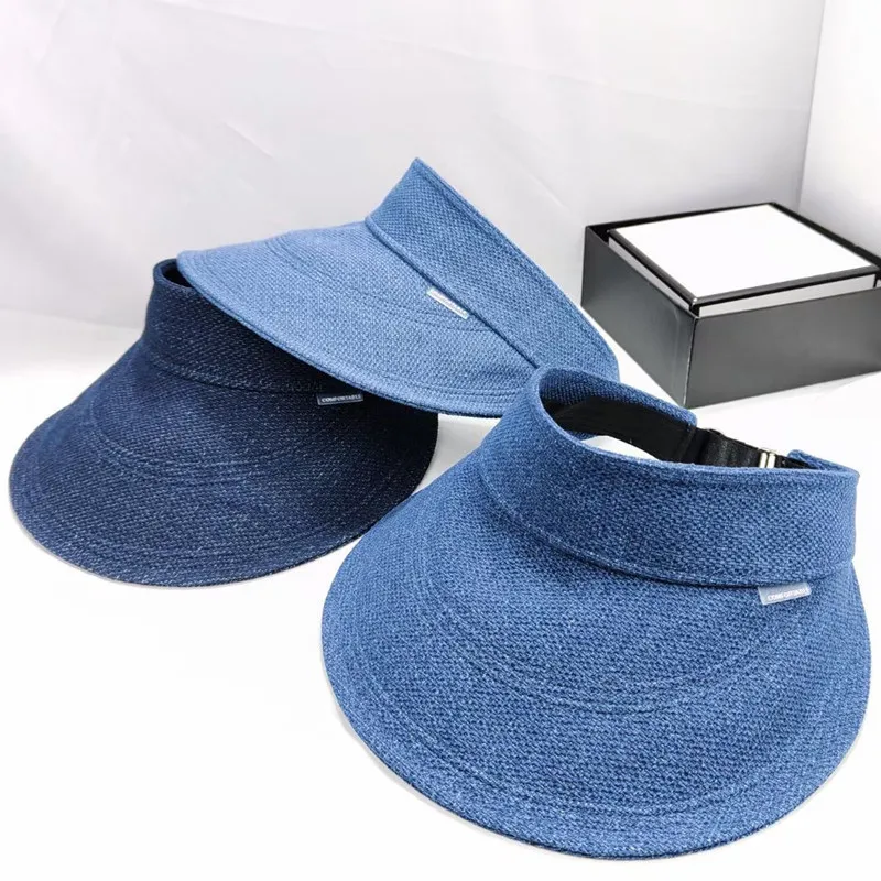 Sun Hat Denim Cloth Foldable Summer Hats For Women Sunshade Outdoor Holiday Empty Top Sun Cap Female Sunhat Casual Retro Blue