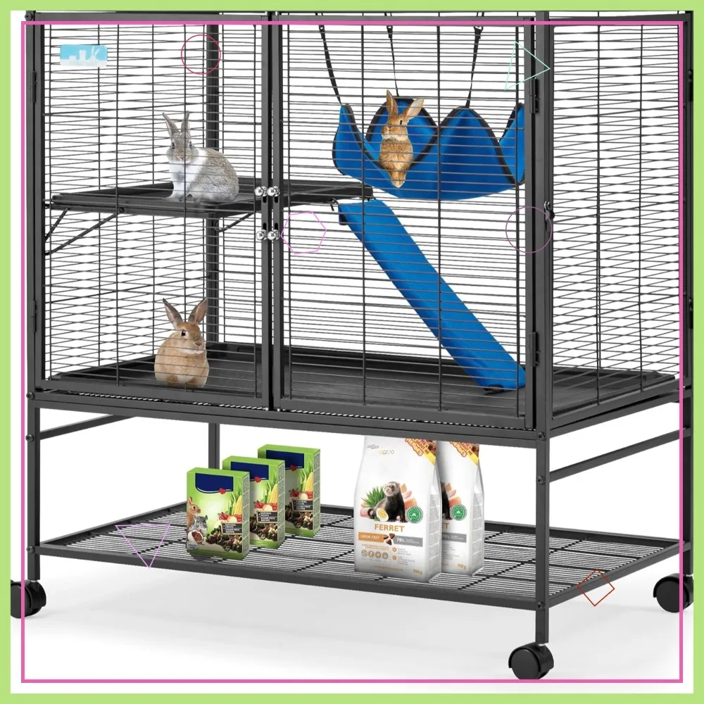 

Большая 40-дюймовая металлическая клетка для хорьков на колесиках, 2-уровневый корпус для мелких животных для крыс/Кишилл, съемная рампа и платформа