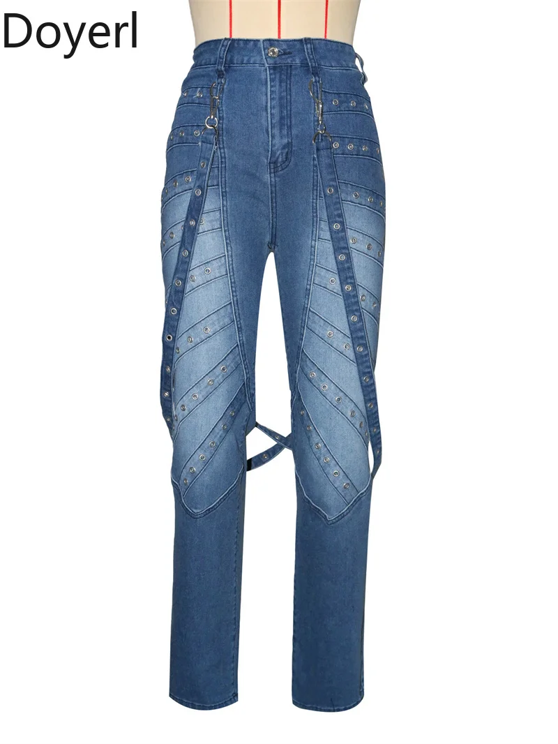 ドイエル ストリートウェア ジーンズ Y2K パンツ レディース ヒップホップ 原宿 ジッパーフライ リベット リボン デニム レディース トラウザーズ パンツ