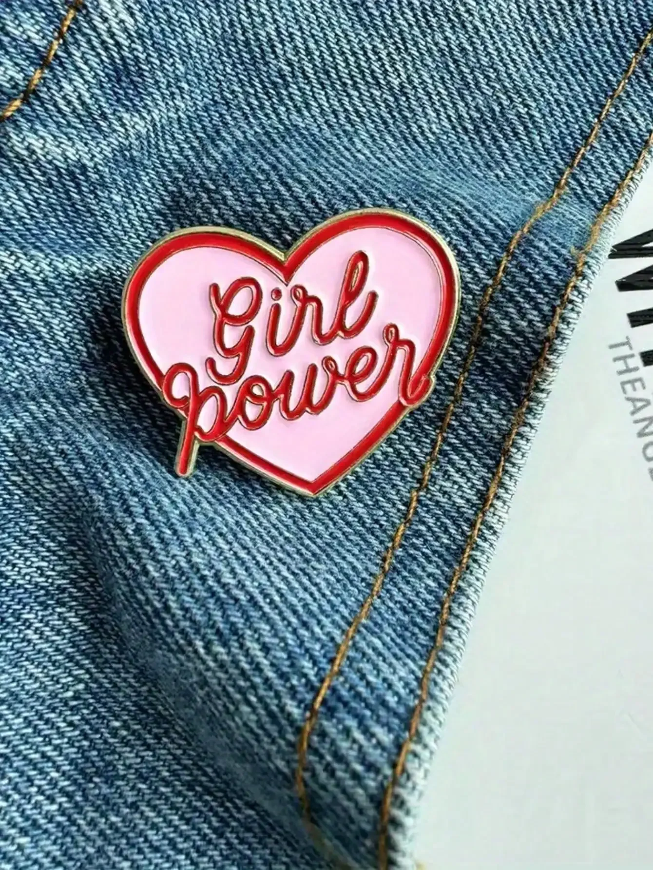 1 'Girl Power' Pink Heart Shaped Enamel Pin Fashion Clothing Metal Badge Elegant Female Power Accessory