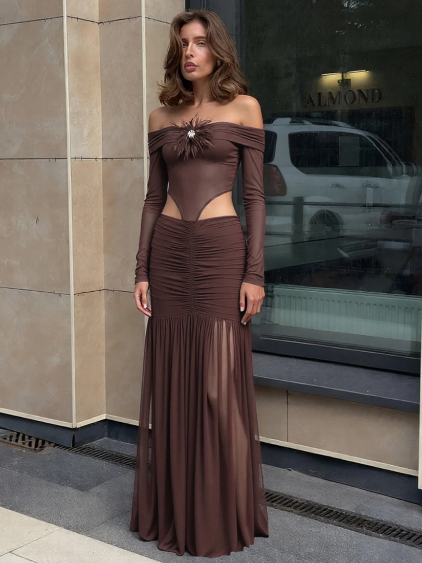 

Сексуальное Weird Puss Long Sve на одно плечо Dr, женское уличное плиссированное платье с открытой талией, смесь полиэстера и спандекса