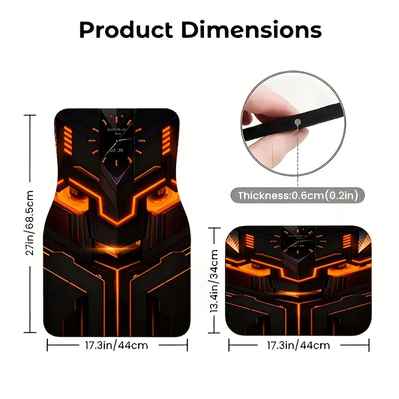 4pcs Cyberpunk Mecha Car Mats Compatible For Cars, Trucks & SUVs - Heavy-Duty All-Weather, Glowing Futuristic Design With Multi-