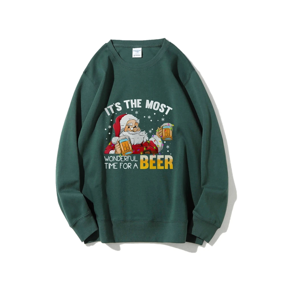 

Joyful Santa Claus It's the Most Wonderful Time For A Beer Casual Crewneck Sweatshirt Long-Sleeve Top Merry Christmas Sweater