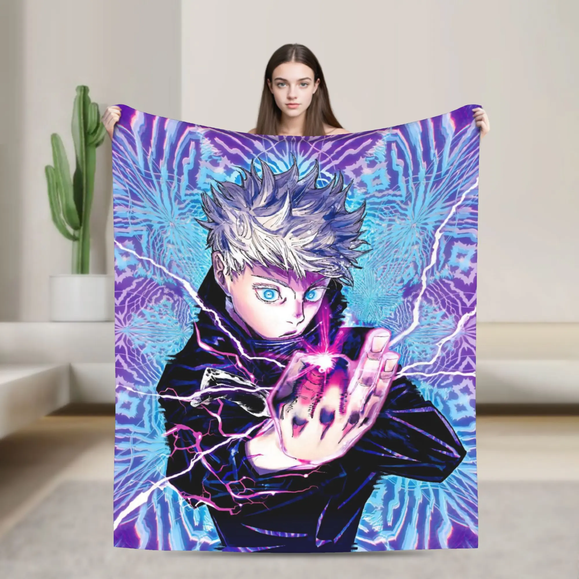 Super Soft BlanketKids Travel Gojo Satoru Jujutsu Kaisen Throw Blanket  Flannel Bedspread For Couch Chair Sofa Bed Cover