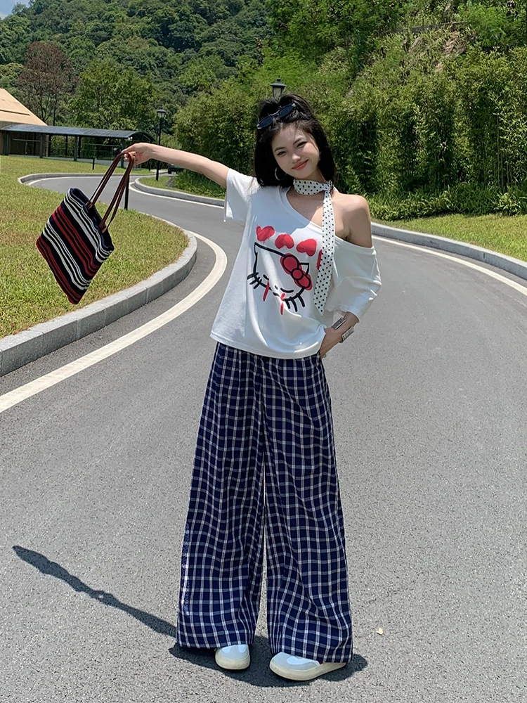

Loose Wide Leg Pants Women's Lazy Slouchy Summer Casual Floor Length Trousers Comfortable Loose Fit High Waist Cotton Blend