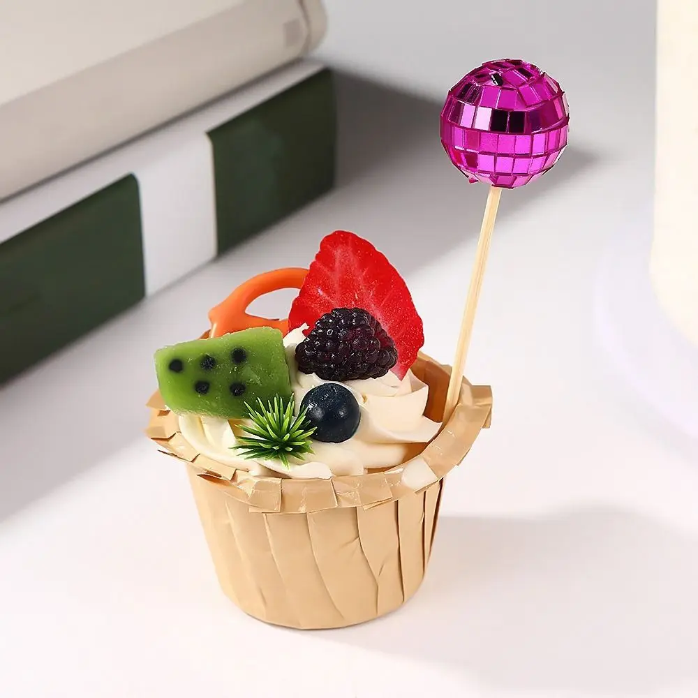Foam Disco Ball Garden Sign Reflective Mini Disco Ball Cake Topper Decorative with Wooden Stick Glass Ball Sun Catcher