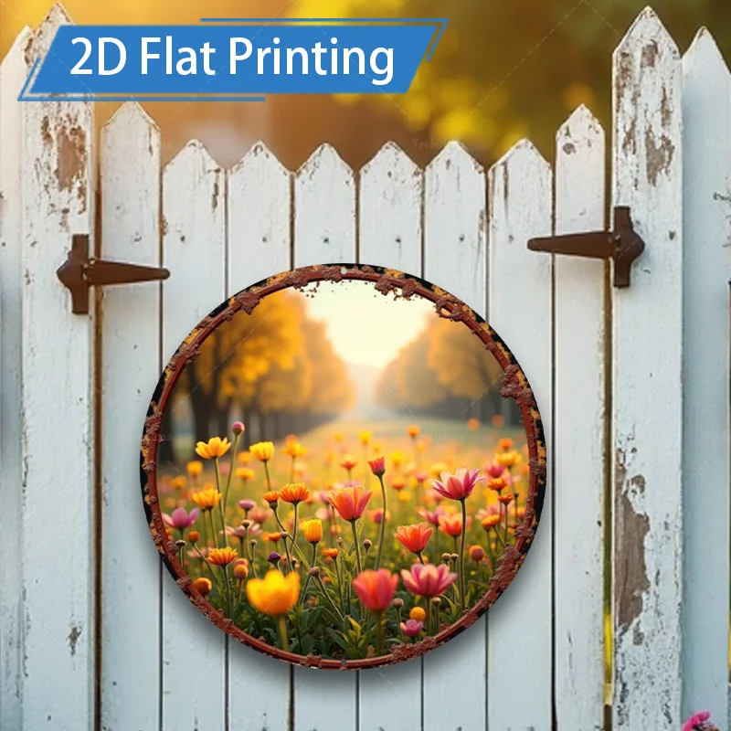 1 قطعة 8x8 بوصة علامة معدنية ريفي حديقة المشهد 2D شقة مطبوعة المعادن جدار ديكور فني #1