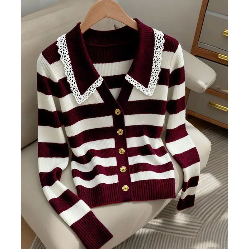 

Premium European Style Striped Knitwear Women's Autumn Winter Sweater Non-Balloning Top Guangzhou Thirteenth Factory
