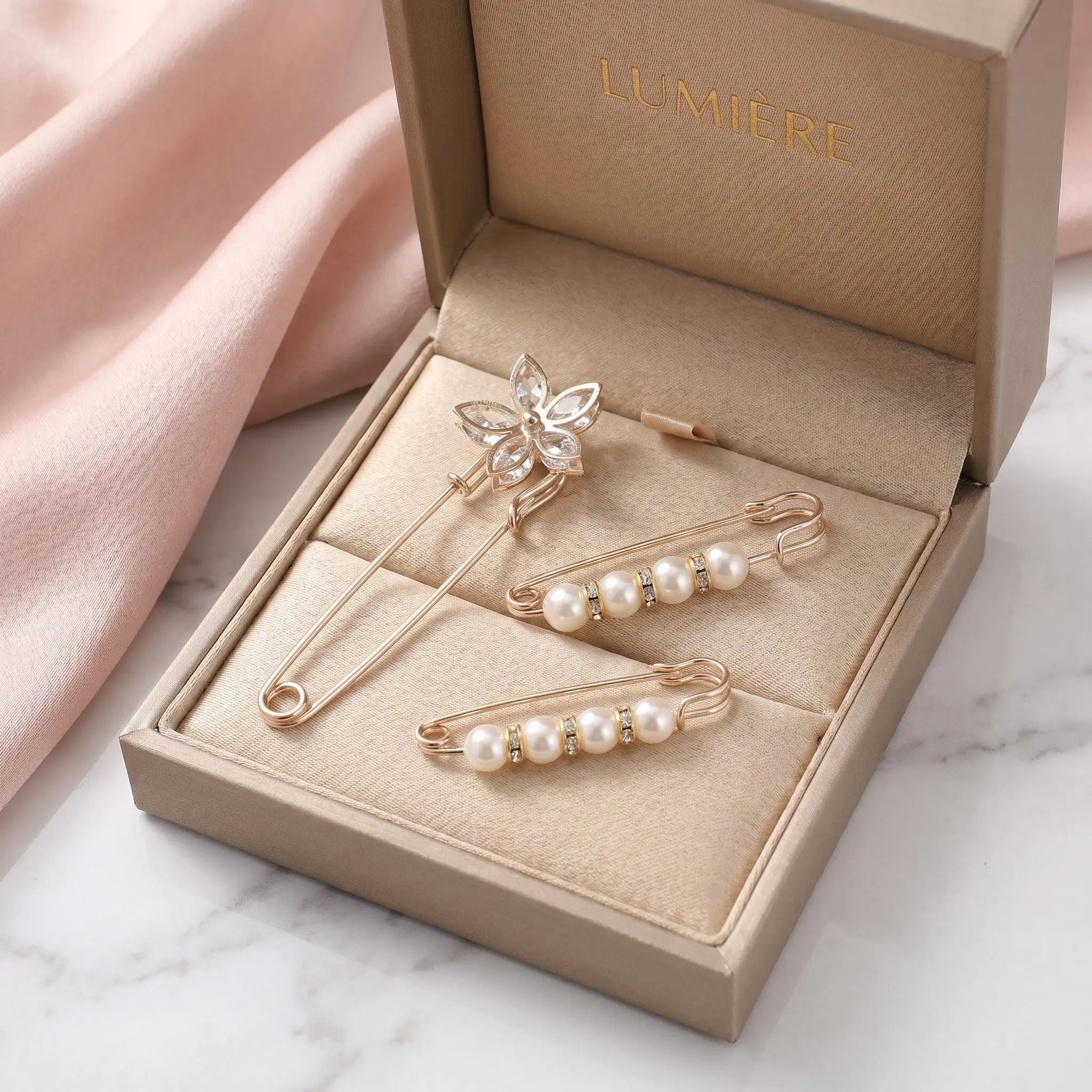 36PCS Pearl Brooch Set Pant Waist Tightener Sweater Shawl Hat Brooch Clip Faux Pearl Safety Pins for Clothing Dresses 12 Styles