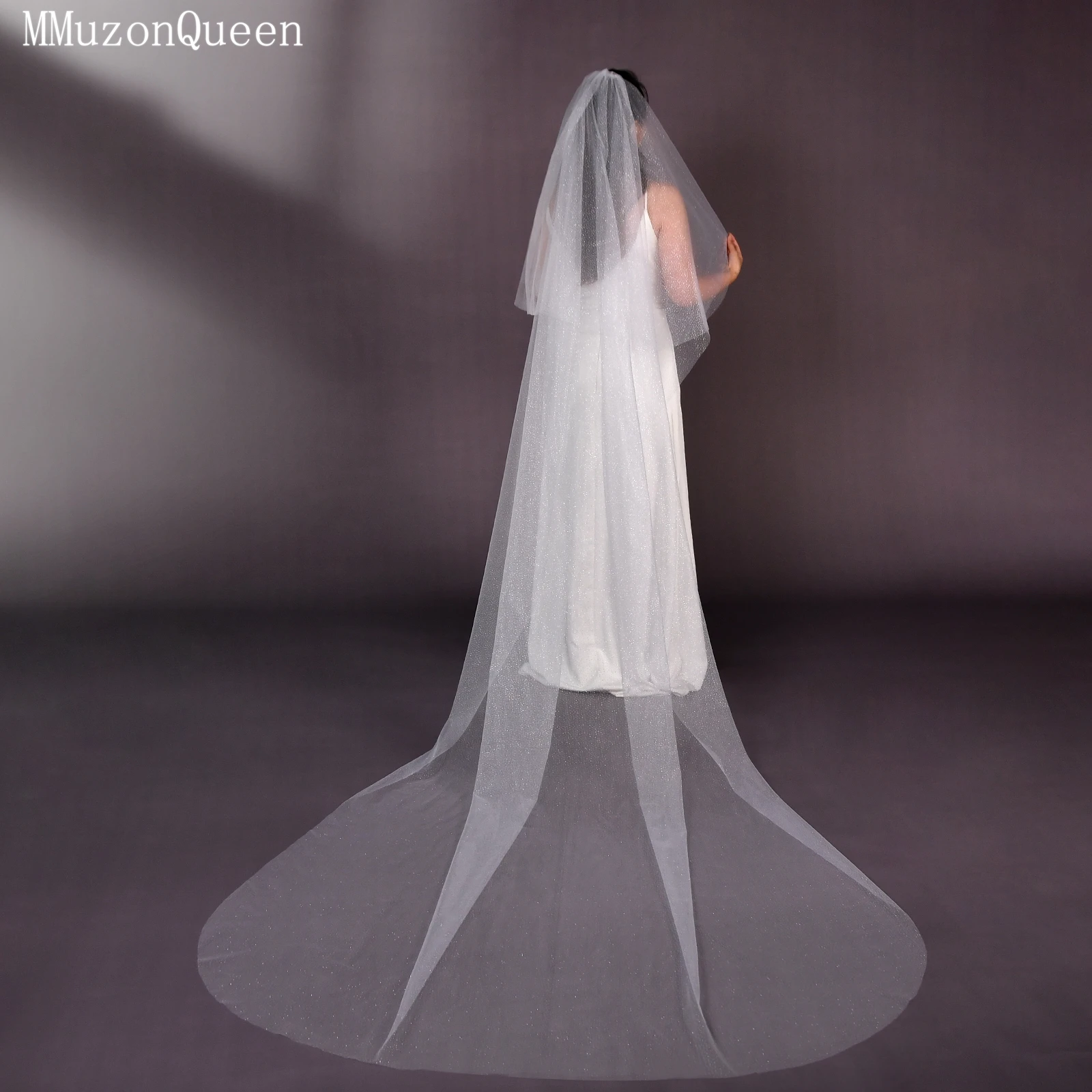 

Свадебная фата TOPQUEEN V90, 3 метра, длинная, двухслойная, цвета шампань, с белым блеском, сверкающая, с эффектом звездного сияния