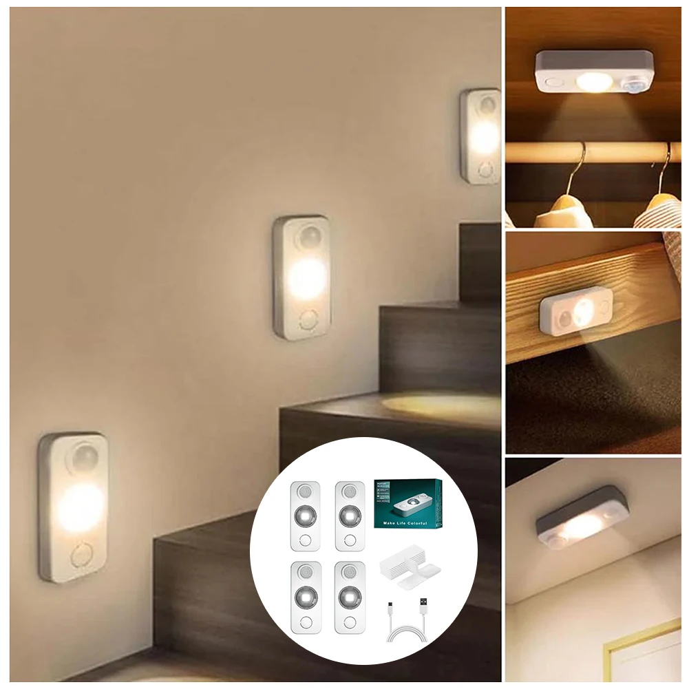 

Body Sensor Light LED Motion Sensor Spotlights 4pcs Rechargeable Super Long Lasting Wireless LED Nightlight for Cabinet