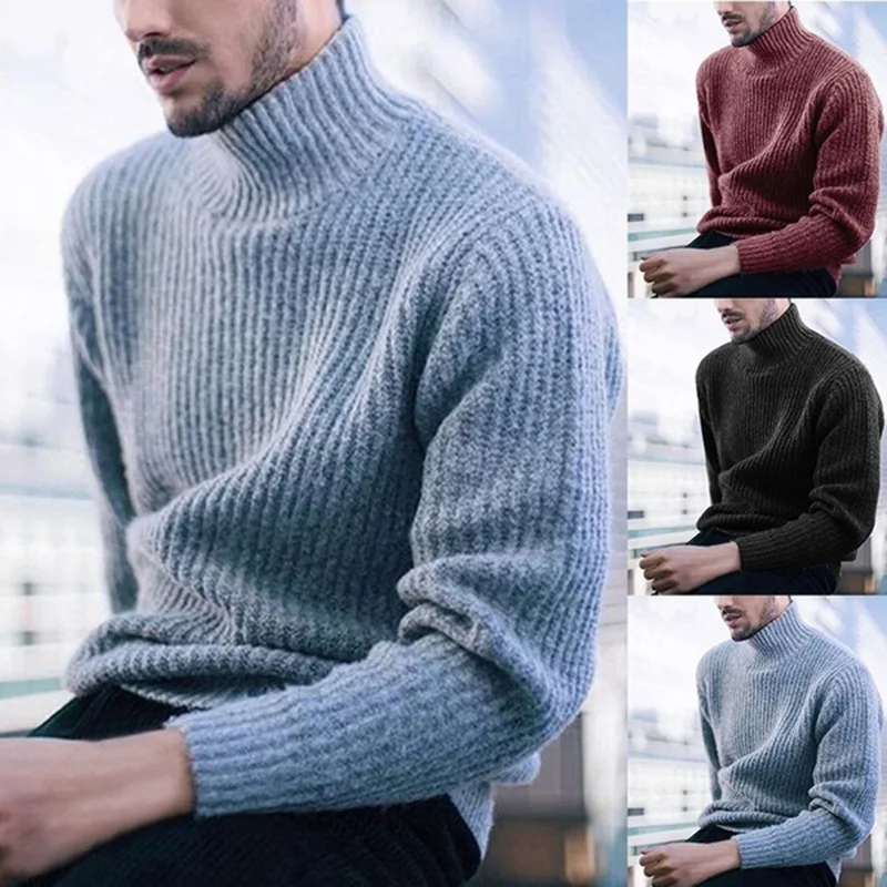 

Sweater Men 2023 Autumn/Winter Sweater Mens Fashion Solid Color High Collar Long Sleeve Knitted Top Pullover for Men