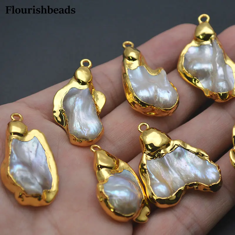 

5pc Natural MOP Shell Irregular Freeform Necklace Pendant Gold Plated Fashion Jewelry Making Supplies