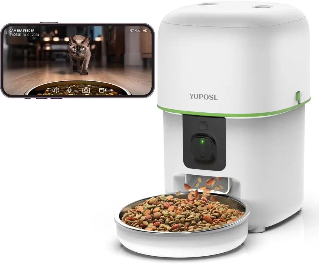 

5G WiFi Auto Cat Food Dispenser, 1080P HD Video with Night Vision, 1-15 Meals, 1-99 Portions