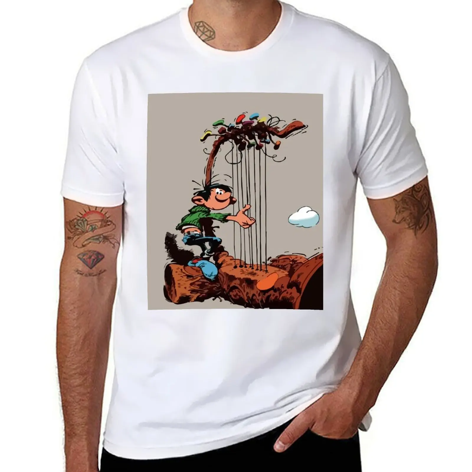 

Gaston Goof with Harp T-Shirt t shirts for man graphic tees man t shirt designer t shirt man plain T-Shirt