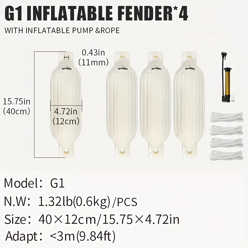KOETSU Schlauchboot-Kotflügel, 2er-Pack/4er-Pack, universelle PVC-Marine-Stoßstangen mit Rippen und Linien, inklusive tragbarer Luftpumpe – Detail 6