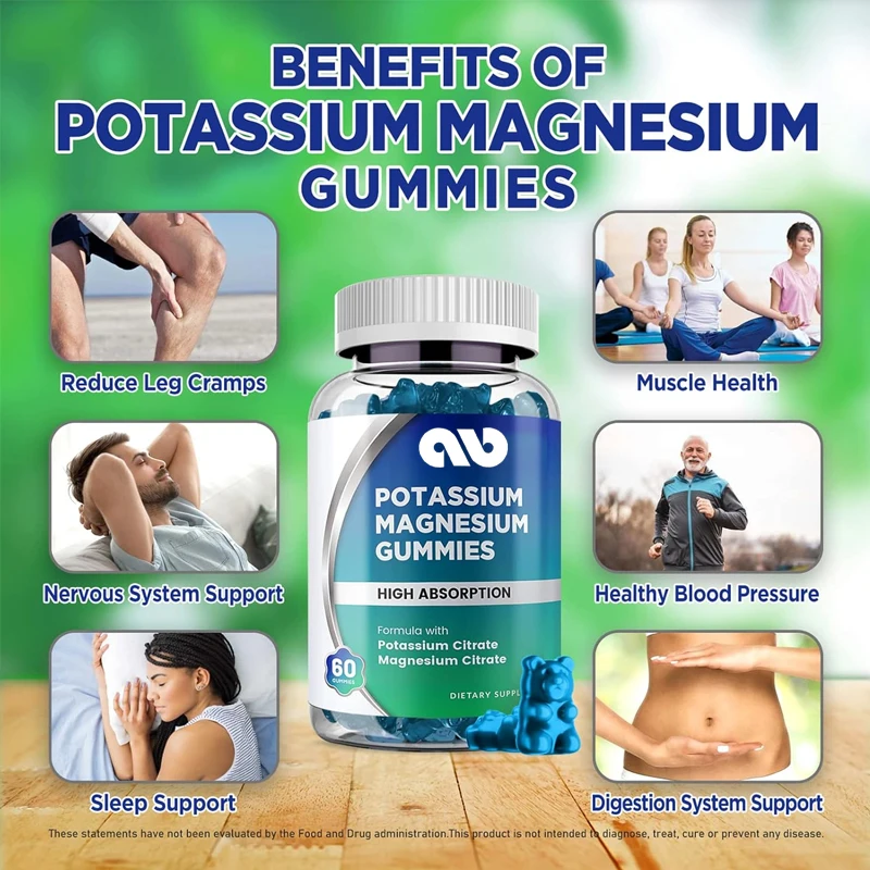 Potassium magnesium gummies, high absorption potassium citrate and magnesium citrate, used for leg spasms and muscle development