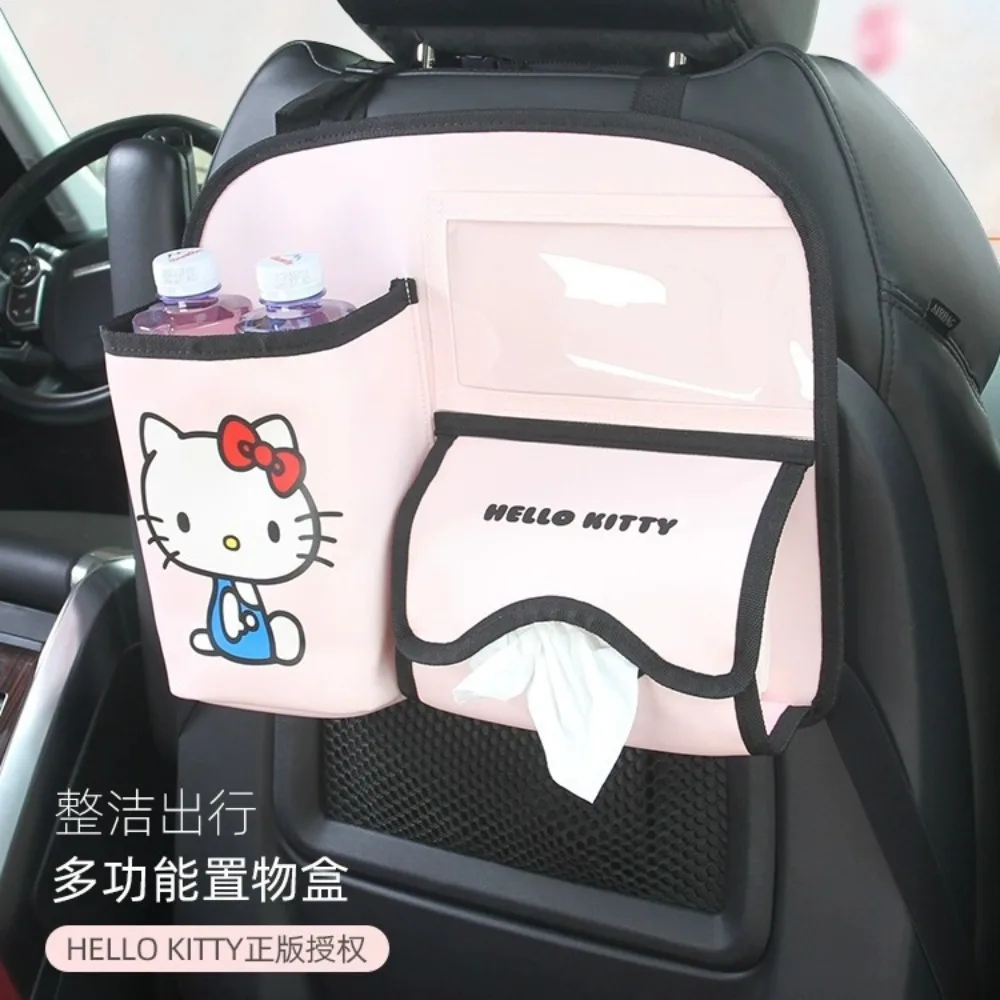 Anime Hello Kittys Sanrios Car Chair Back Storage Bag Car Seat Back Kawaii Cartoon Storage Box Multifunction Fold Trash Can