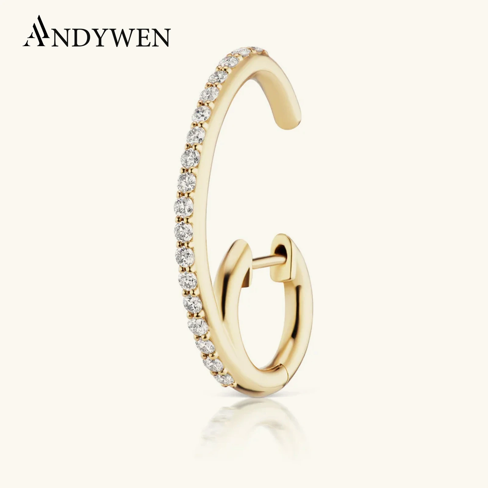 ANDYWEN-pendientes de plata de ley 925 con circonita cúbica para mujer, arete con doble aro abierto, joyería de cristal