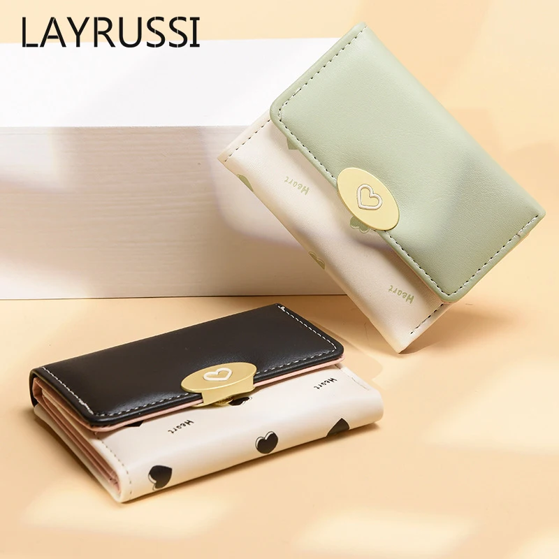 

LAYRUSSI PU Leather Women Short Wallets Money Pocket New Design Card Holder Wallet Coin Purse Student Multi Card Zero Wallet