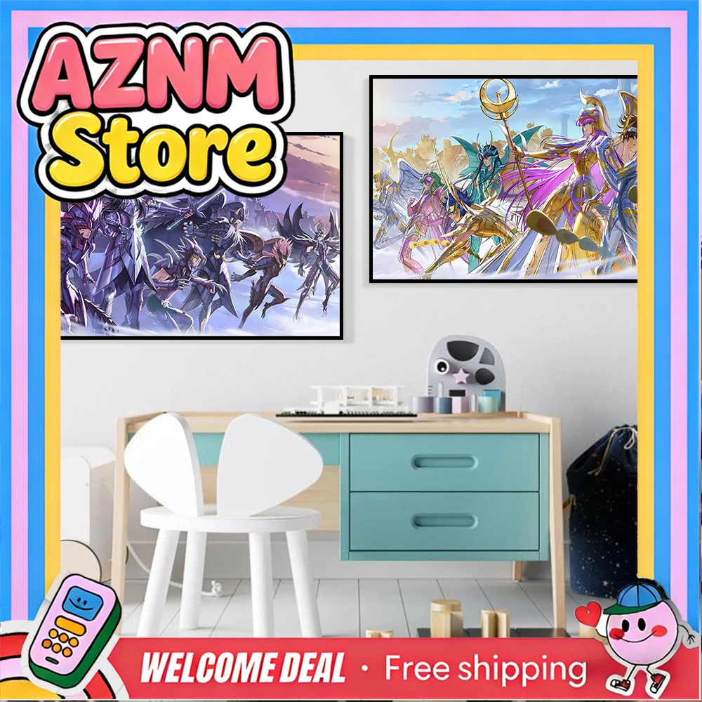 1 póster de lienzo de anime Saint Seiya, arte decorativo de pared de Atenea y Hades para decoración estética de dormitorio y sala de estar