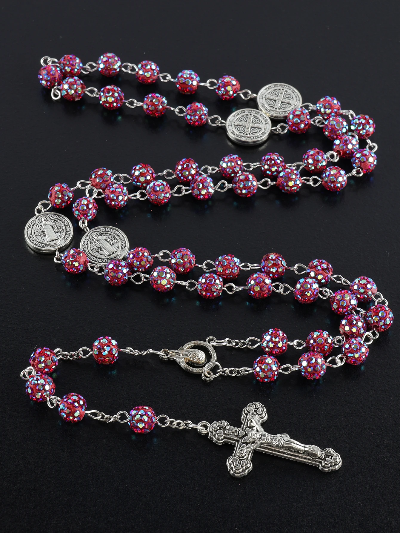 1 Stück Retro Klassischer Mehrfarbiger 8mm Runder Rosenkranz DIY Handgefertigtes Kreuz Religiöse Halskette Herren- und Damenschmuck Geschenk – Detail 12