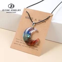 JD Natural Stone Seven Chakras Reiki Orgone Pendant Crescent Moon Necklace Resin Chakra Healing Crystal For Men Women Jewelry